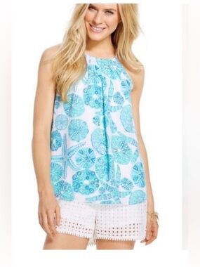 Lilly Pulitzer Aqua & White Printed Halter Camisole